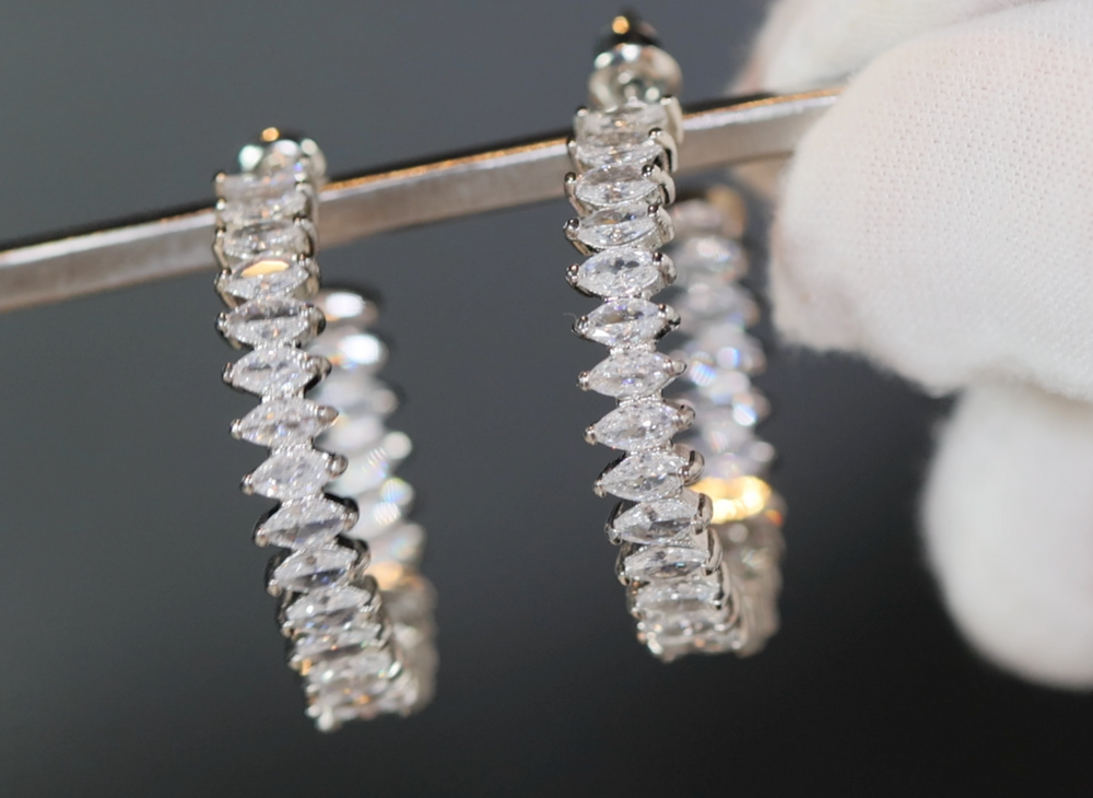 Marquise Diamond Hoop Earrings | Hoop Earrings | Womens Hoop Earrings