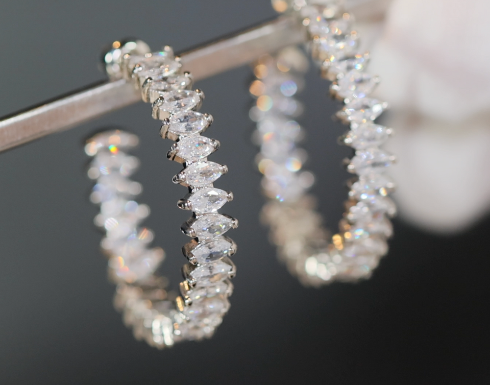 Marquise Diamond Hoop Earrings | Hoop Earrings | Womens Hoop Earrings