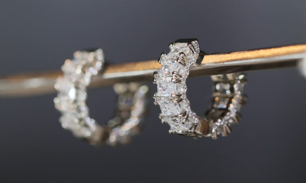 Diamond Hoop Earrings | Hoop Earrings | Baguette Diamond Earrings | Iced Out Hoop Earrings