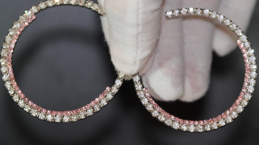 
            
                Load image into Gallery viewer, big pink diamond hoop earrings
            
        