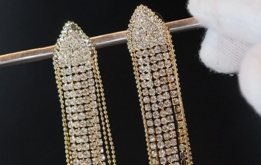 Gold Diamond tassel earrings