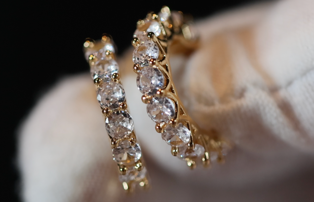 Small gold diamond hoop earrings | Womens gold diamond hoop earrings