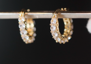 Small gold diamond hoop earrings | Womens gold diamond hoop earrings