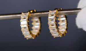 Gold Baguette Diamond Hoop Earrings