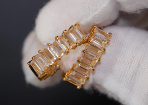 Gold Diamond Hoop Earrings | Womens Small Diamond Earrings | Baguette Earrings