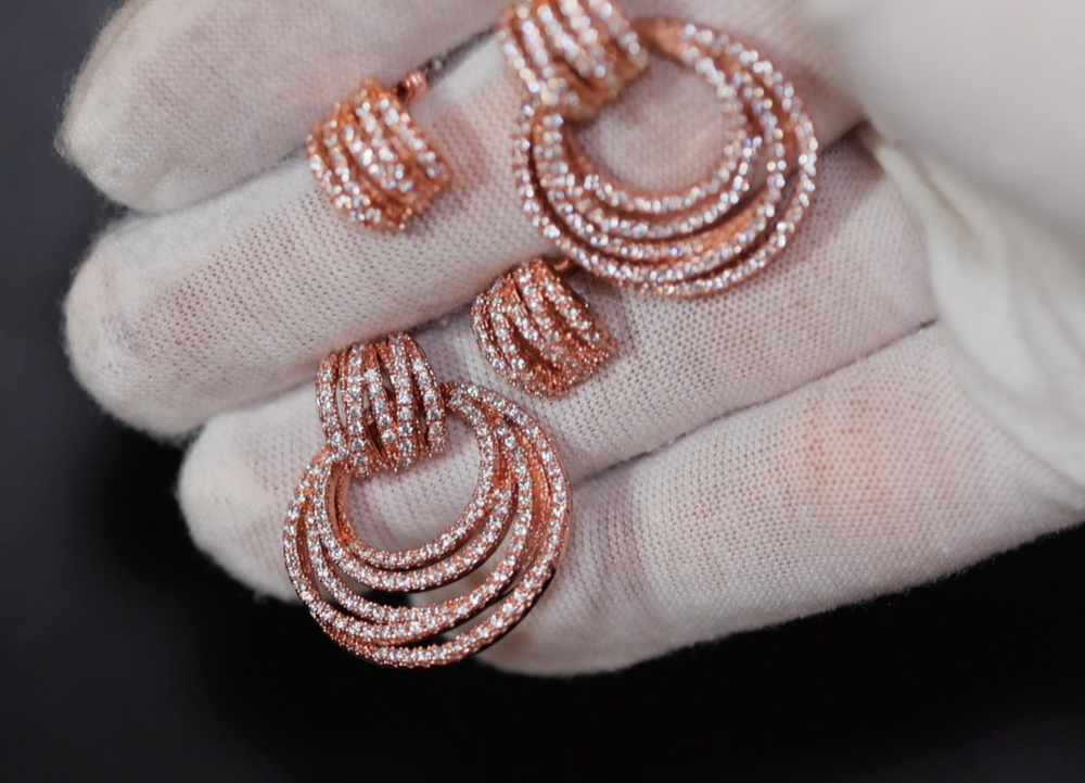 Rose Gold Diamond Earrings | Womens Earrings | Rose Gold Diamond Hoop Earrings