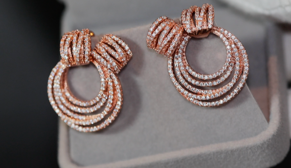 Rose Gold Diamond Earrings | Womens Earrings | Rose Gold Diamond Hoop Earrings