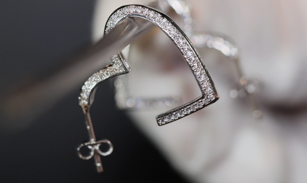 
            
                Load image into Gallery viewer, Diamond Heart Earrings | Heart Earrings | Womens Earrings | Heart earrings with Diamonds | Womens Diamond Earrings | Earrings
            
        