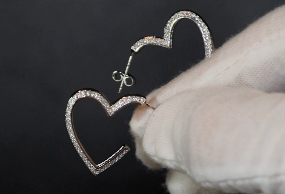 
            
                Load image into Gallery viewer, Diamond Heart Earrings | Heart Earrings | Womens Earrings | Heart earrings with Diamonds | Womens Diamond Earrings | Earrings
            
        