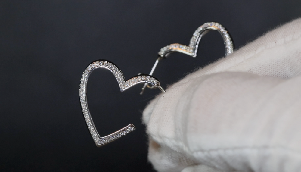 
            
                Load image into Gallery viewer, Diamond Heart Earrings | Heart Earrings | Womens Earrings | Heart earrings with Diamonds | Womens Diamond Earrings | Earrings
            
        