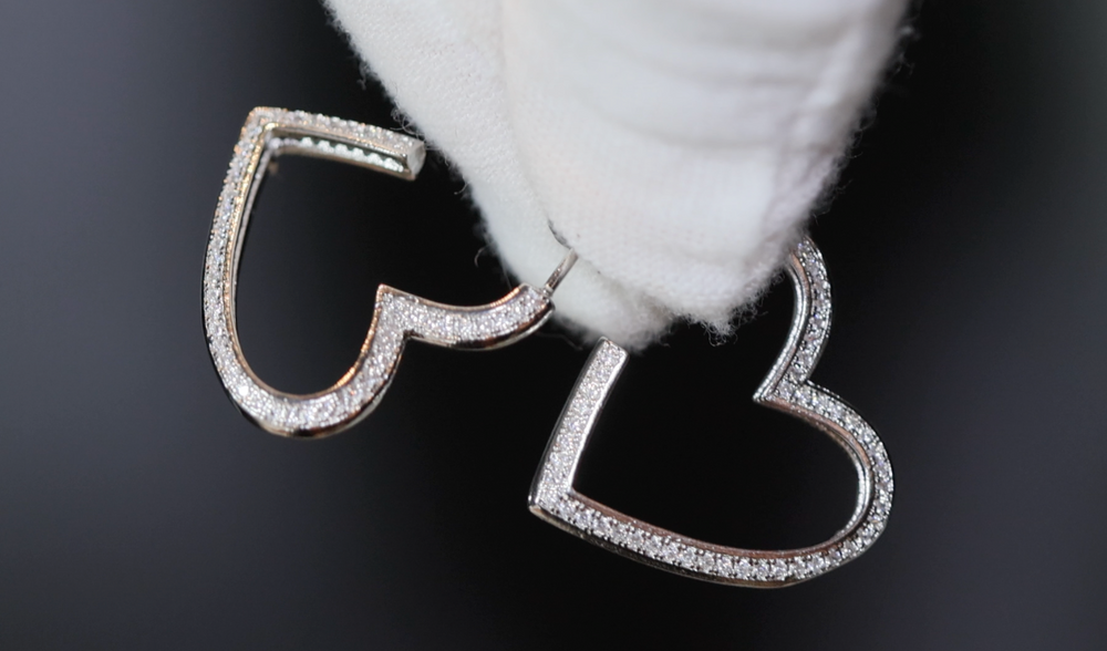 
            
                Load image into Gallery viewer, Diamond Heart Earrings | Heart Earrings | Womens Earrings | Heart earrings with Diamonds | Womens Diamond Earrings | Earrings
            
        