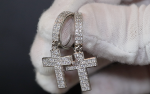 Mens Hoop Cross Earrings | Hoop Diamond Cross Earrings | Iced Out Earrings | Mens diamond cross hoop earrings