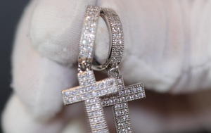 Mens Hoop Cross Earrings | Hoop Diamond Cross Earrings | Iced Out Earrings | Mens diamond cross hoop earrings