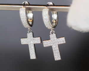 Mens Hoop Cross Earrings | Hoop Diamond Cross Earrings | Iced Out Earrings | Mens diamond cross hoop earrings