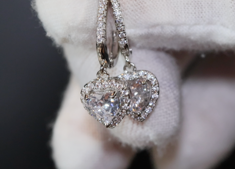 
            
                Load image into Gallery viewer, Diamond Earrings | Heart Earrings | Womens Earrings | Heart earrings with Diamonds | Dangle Earrings | Womens Diamond Earrings | Earrings
            
        