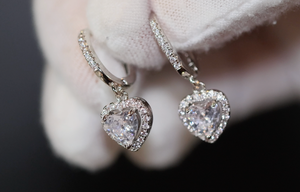 Diamond Heart Earrings | Womens Earrings | Heart earrings with Diamonds | Dangle Earrings | Womens Diamond Earrings | Earrings