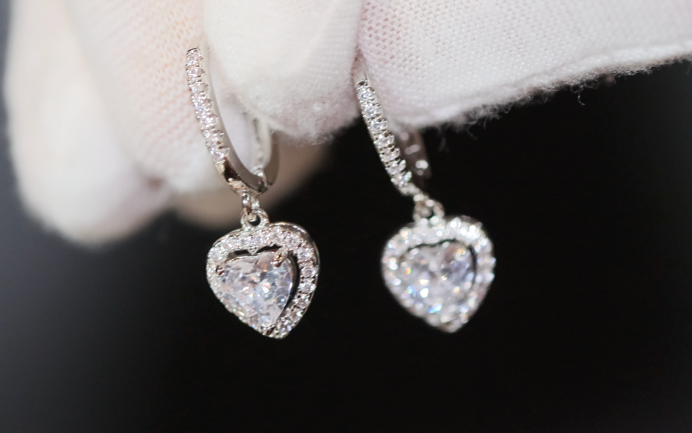 Diamond Heart Earrings | Womens Earrings | Heart earrings with Diamonds | Dangle Earrings | Womens Diamond Earrings | Earrings