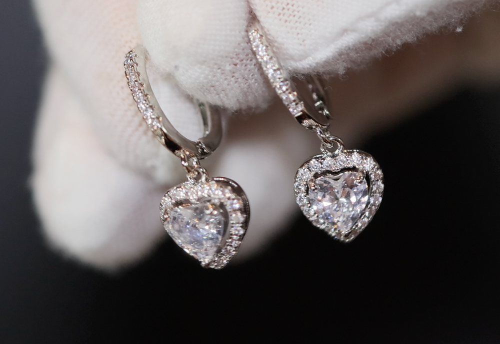 Diamond Heart Earrings | Womens Earrings | Heart earrings with Diamonds | Dangle Earrings | Womens Diamond Earrings | Earrings