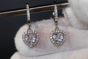 Diamond Earrings | Heart Earrings | Womens Earrings | Heart earrings with Diamonds | Dangle Earrings | Womens Diamond Earrings | Earrings