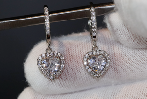 Diamond Heart Earrings | Womens Earrings | Heart earrings with Diamonds | Dangle Earrings | Womens Diamond Earrings | Earrings