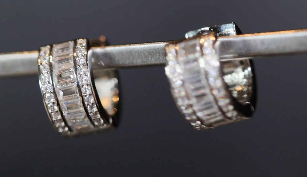 Small diamond hoop earrings, baguette diamond hoop earrings, iced out hoop earrings