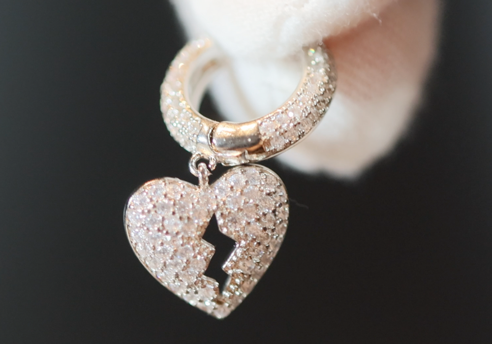 Diamond Heart Earrings | Heart Earrings | Womens Earrings | Heart earrings with Diamonds | Hoop Earrings | Womens Broken Heart Earrings