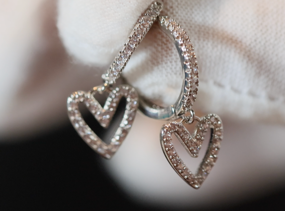 Small diamond hoop heart earrings