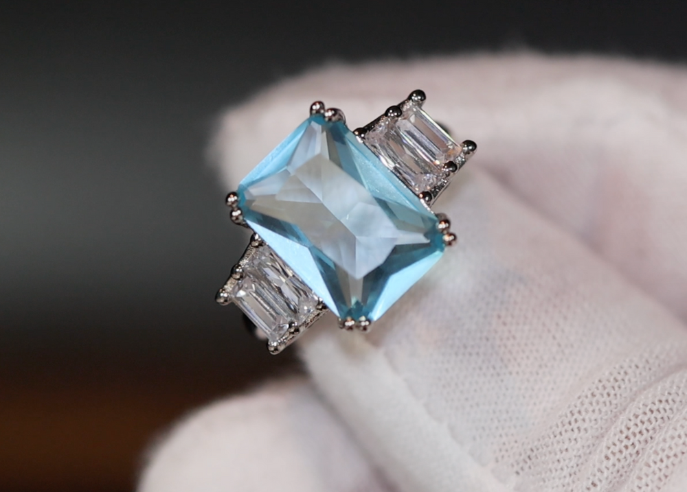 Aquamarine Diamond Ring | Aquamarine Baguette Diamond Ring