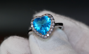 Blue Diamond Heart Ring | Heart Ring | Aquamarine Heart Diamond Ring