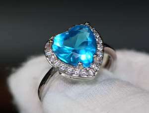 Blue Diamond Heart Ring | Heart Ring | Aquamarine Heart Diamond Ring