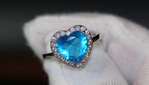 Blue Diamond Heart Ring | Heart Ring | Aquamarine Heart Diamond Ring