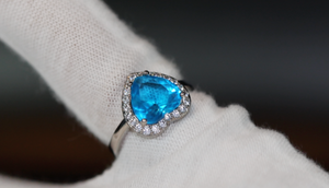Blue Diamond Heart Ring | Heart Ring | Aquamarine Heart Diamond Ring