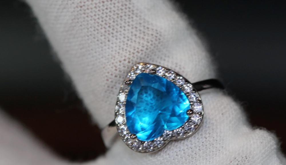 Blue Diamond Heart Ring | Heart Ring | Aquamarine Heart Diamond Ring