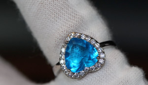 Blue Diamond Heart Ring | Heart Ring | Aquamarine Heart Diamond Ring