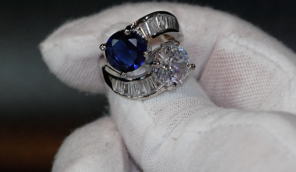 Blue Diamond Engagement Ring | Sapphire Wedding Ring | Wedding Ring | Blue Wedding Ring | Halo Ring | Sapphire Blue Diamond Ring