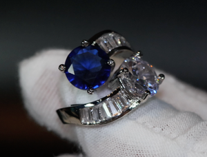 Blue Diamond Engagement Ring | Sapphire Wedding Ring | Wedding Ring | Blue Wedding Ring | Halo Ring | Sapphire Blue Diamond Ring