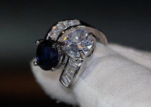 Blue Diamond Engagement Ring | Sapphire Wedding Ring | Wedding Ring | Blue Wedding Ring | Halo Ring | Sapphire Blue Diamond Ring