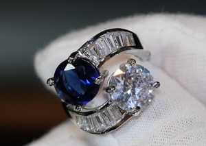 Blue Diamond Engagement Ring | Sapphire Wedding Ring | Wedding Ring | Blue Wedding Ring | Halo Ring | Sapphire Blue Diamond Ring