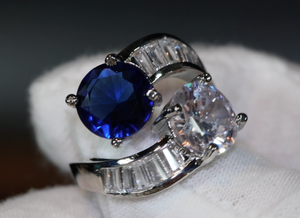 Blue Diamond Engagement Ring | Sapphire Wedding Ring | Wedding Ring | Blue Wedding Ring | Halo Ring | Sapphire Blue Diamond Ring