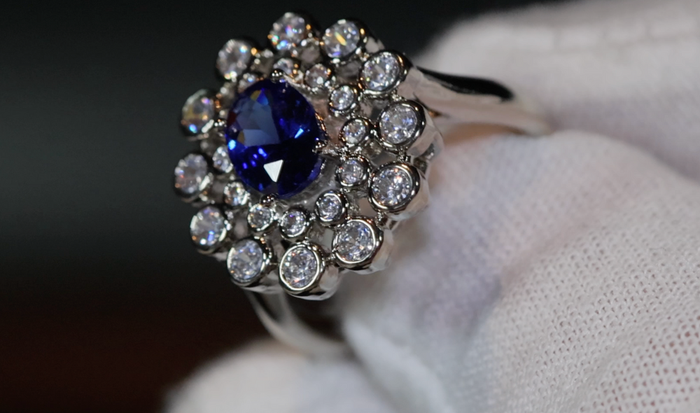 Sapphire Blue Diamond Ring | Blue Oval Diamond Flower Ring