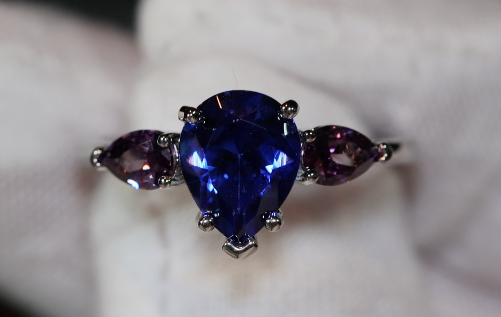 Blue and Purple Diamond Ring | Blue Diamond Engagement Rings | Pear Engagement Ring