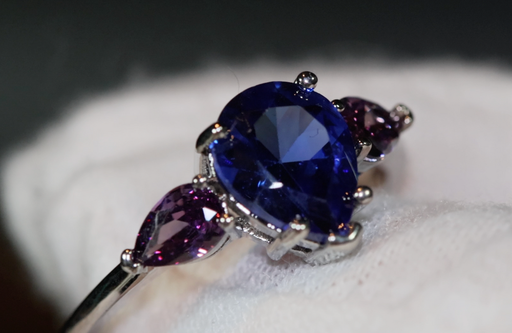 Blue and Purple Diamond Ring | Blue Diamond Engagement Rings | Pear Engagement Ring