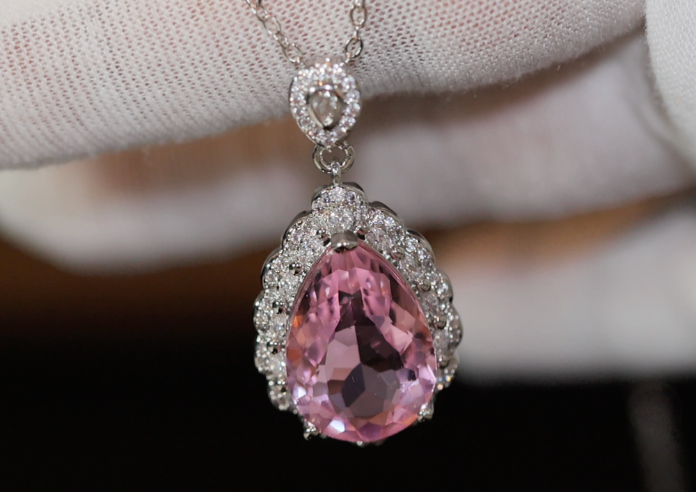 Pink Diamond Necklace | Pear Cut Diamond Necklace | Pink Diamond Pendant Necklace