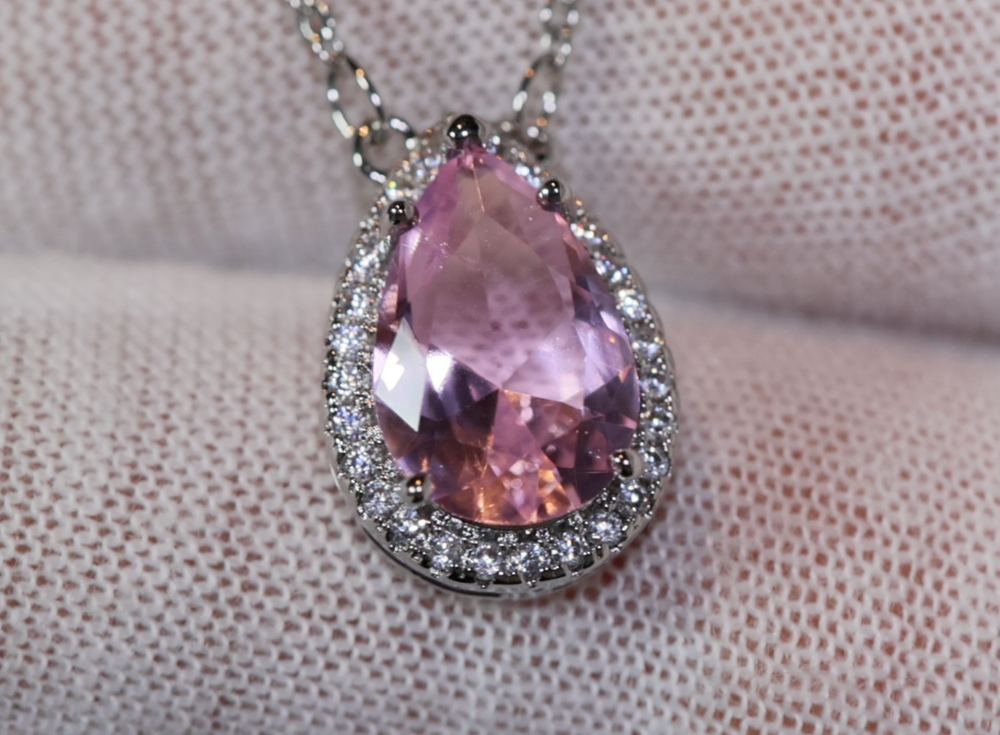 Pink Diamond Necklace | Teardrop Necklace | Pear Shape Necklace