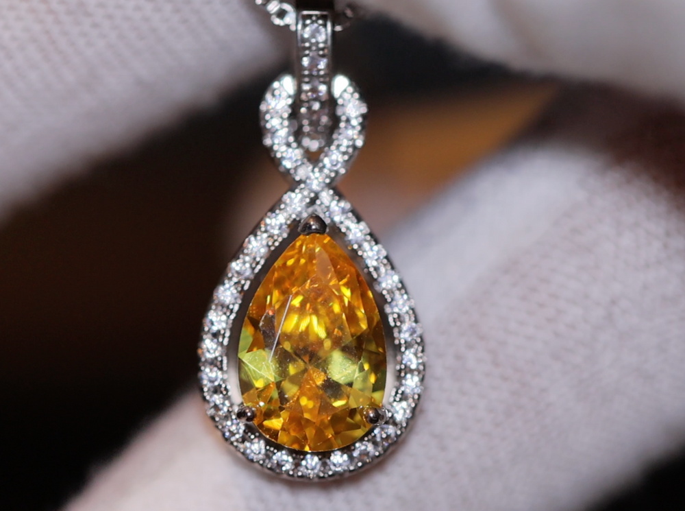 Yellow Diamond Necklace | Womens Diamond Necklace | Teardrop Necklace | Pear Shape Necklace | Womens Charm Necklace | Teardrop Pendant