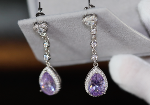 Purple Diamond Earrings | Teardrop Earrings | Womens Earrings | Dangle Earrings