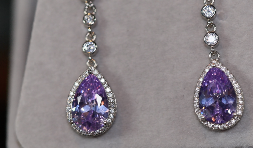 Purple Diamond Earrings | Teardrop Earrings | Womens Earrings | Dangle Earrings