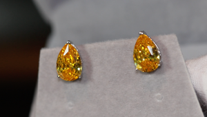 Pear Shape Earrings | Yellow Diamond Ear Studs | Yellow Diamond Earrings | Yellow Earrings | Womens Stud Earring