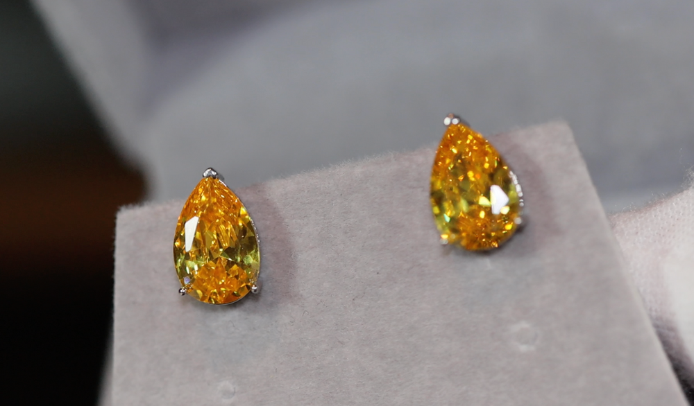 Pear Shape Earrings | Yellow Diamond Ear Studs | Yellow Diamond Earrings | Yellow Earrings | Womens Stud Earring