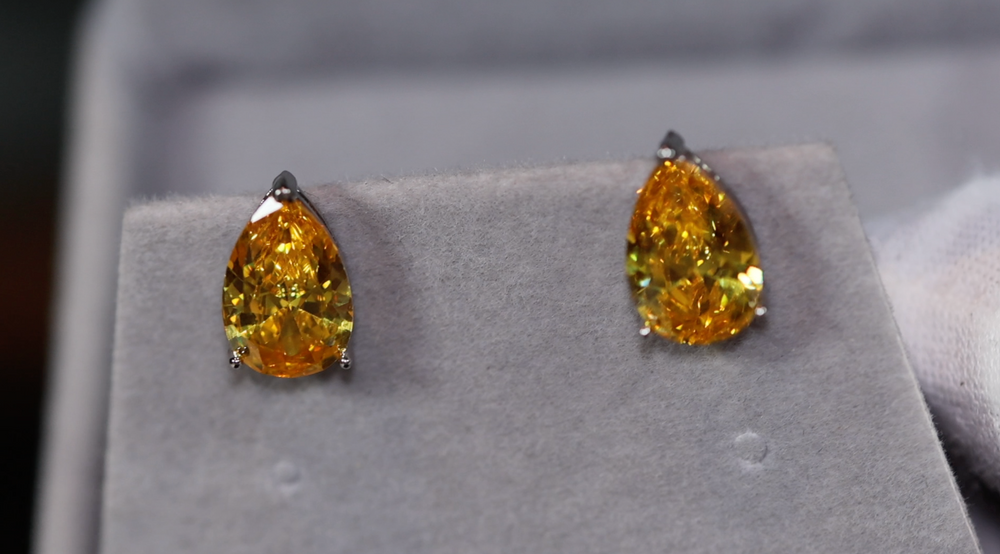 Pear Shape Earrings | Yellow Diamond Ear Studs | Yellow Diamond Earrings | Yellow Earrings | Womens Stud Earring